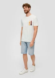 s.Oliver Kurzarmshirt T-Shirt mit Sinalco-Print Artwork Weiß/Mischfarben/Creme/Grau/Khaki