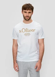 s.Oliver Kurzarmshirt T-Shirt Label-Print Artwork Silber