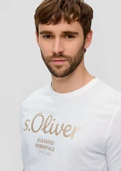 s.Oliver Kurzarmshirt T-Shirt Label-Print Artwork Silber