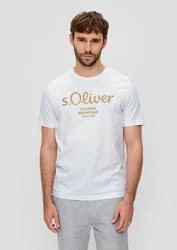 s.Oliver Kurzarmshirt T-Shirt Label-Print Artwork Silber