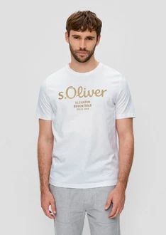 s.Oliver Kurzarmshirt T-Shirt Label-Print Artwork Silber