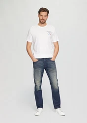 s.Oliver Kurzarmshirt T-Shirt mit Frontprint Artwork Creme/Weiß