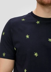s.Oliver Kurzarmshirt mit All-over-Print und Crew Neck Artwork Dunkelblau/Blau/Gelb