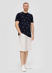 s.Oliver Kurzarmshirt mit All-over-Print und Crew Neck Artwork Dunkelblau/Blau/Gelb