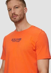 s.Oliver Kurzarmshirt T-Shirt mit Logo-Motiven Orange/Braun