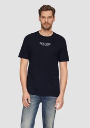 s.Oliver Kurzarmshirt T-Shirt mit Logo-Motiven Dunkelblau/Blau