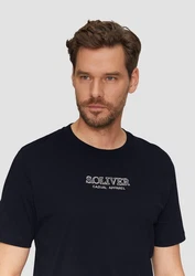s.Oliver Kurzarmshirt T-Shirt mit Logo-Motiven Dunkelblau/Blau