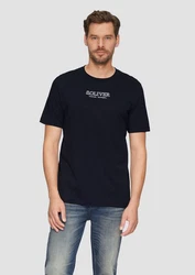 s.Oliver Kurzarmshirt T-Shirt mit Logo-Motiven Dunkelblau/Blau