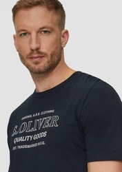 s.Oliver Kurzarmshirt T-Shirt mit Logo-Motiven Dunkelblau/Blau