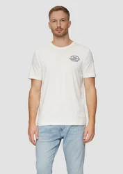 s.Oliver Kurzarmshirt T-Shirt mit Logo-Motiven Weiß/Khaki/Grau/Creme