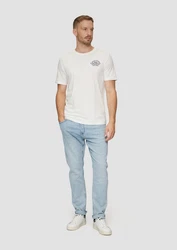 s.Oliver Kurzarmshirt T-Shirt mit Logo-Motiven Weiß/Khaki/Grau/Creme