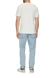 s.Oliver Kurzarmshirt T-Shirt mit Logo-Motiven Weiß/Khaki/Grau/Creme