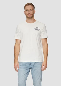 s.Oliver Kurzarmshirt T-Shirt mit Logo-Motiven Weiß/Khaki/Grau/Creme