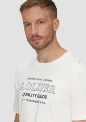 s.Oliver Kurzarmshirt T-Shirt mit Logo-Motiven Weiß/Khaki/Creme