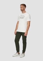 s.Oliver Kurzarmshirt T-Shirt mit Logo-Motiven Weiß/Khaki/Creme
