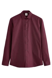 Next Langarmhemd Pflegeleichtes Slim Fit Hemd mit Sportmanschetten Dunkelrot/Bordeaux/Rot
