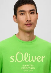 s.Oliver Kurzarmshirt T-Shirt Label-Print Artwork Grün/Neonfarben