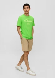s.Oliver Kurzarmshirt T-Shirt Label-Print Artwork Grün/Neonfarben
