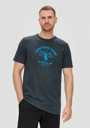 s.Oliver Kurzarmshirt Crew-Neck-Shirt Frontprint Dunkelblau/Blau/Grau/Hellblau