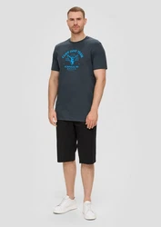 s.Oliver Kurzarmshirt Crew-Neck-Shirt Frontprint Dunkelblau/Blau/Grau/Hellblau