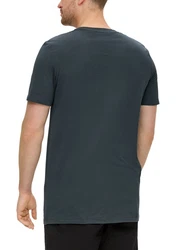 s.Oliver Kurzarmshirt Crew-Neck-Shirt Frontprint Dunkelblau/Blau/Grau/Hellblau
