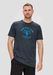 s.Oliver Kurzarmshirt Crew-Neck-Shirt Frontprint Dunkelblau/Blau/Grau/Hellblau