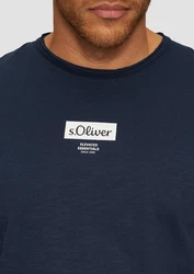 s.Oliver T-Shirt mit Flammgarnstruktur Logo Dunkelblau