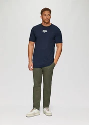 s.Oliver T-Shirt mit Flammgarnstruktur Logo Dunkelblau