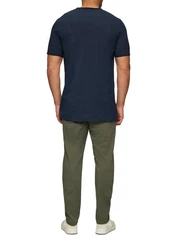 s.Oliver T-Shirt mit Flammgarnstruktur Logo Dunkelblau
