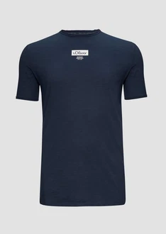 s.Oliver T-Shirt mit Flammgarnstruktur Logo Dunkelblau