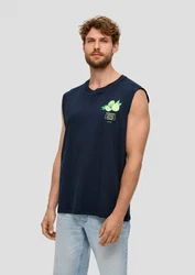 s.Oliver Shirttop Tanktop mit Frontprint Artwork Dunkelblau/Blau/Hellblau