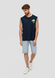 s.Oliver Shirttop Tanktop mit Frontprint Artwork Dunkelblau/Blau/Hellblau