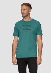 s.Oliver Kurzarmshirt T-Shirt mit Logo-Motiven Grün/Türkis