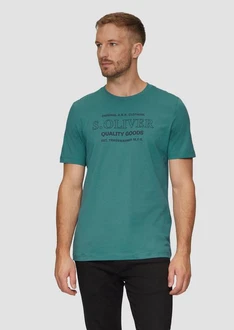 s.Oliver Kurzarmshirt T-Shirt mit Logo-Motiven Grün/Türkis