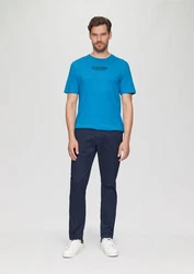 s.Oliver Kurzarmshirt T-Shirt mit Logo-Motiven Hellblau/Türkis/Blau