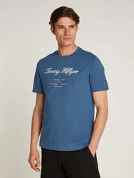 Tommy Hilfiger T-Shirt SCRIPT LOGO TEE mit Logo Dunkelblau/Hellblau/Blau