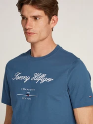 Tommy Hilfiger T-Shirt SCRIPT LOGO TEE mit Logo Dunkelblau/Hellblau/Blau