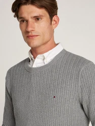Tommy Hilfiger Strickpullover HERRINGBONE STRUCTURE C NK mit Zopfmuster grau/medium grau