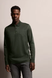 Langarm-Poloshirt mit feiner zweifarbiger Strukturoptik