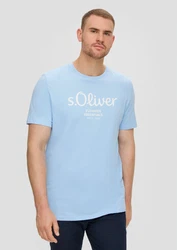 s.Oliver Kurzarmshirt T-Shirt mit Logo-Print Artwork Hellblau/Blau