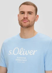 s.Oliver Kurzarmshirt T-Shirt mit Logo-Print Artwork Hellblau/Blau