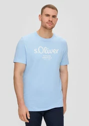 s.Oliver Kurzarmshirt T-Shirt mit Logo-Print Artwork Hellblau/Blau