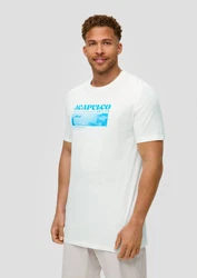 s.Oliver Kurzarmshirt Crew-Neck-Shirt Frontprint Weiß/Hellblau/Türkis/Gelb/Creme