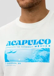 s.Oliver Kurzarmshirt Crew-Neck-Shirt Frontprint Weiß/Hellblau/Türkis/Gelb/Creme