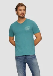 s.Oliver Kurzarmshirt T-Shirt mit Logostickerei Grün/Türkis/Blau