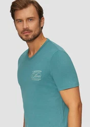 s.Oliver Kurzarmshirt T-Shirt mit Logostickerei Grün/Türkis/Blau