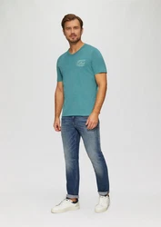 s.Oliver Kurzarmshirt T-Shirt mit Logostickerei Grün/Türkis/Blau