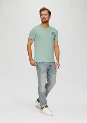 s.Oliver Kurzarmshirt T-Shirt mit Logostickerei Grün/Hellgrün/Türkis