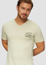s.Oliver Kurzarmshirt T-Shirt mit Logostickerei Khaki/Hellgrün/Grün