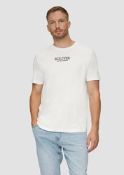s.Oliver Kurzarmshirt T-Shirt mit Logo-Motiven Weiß/Creme/Grau/Beige